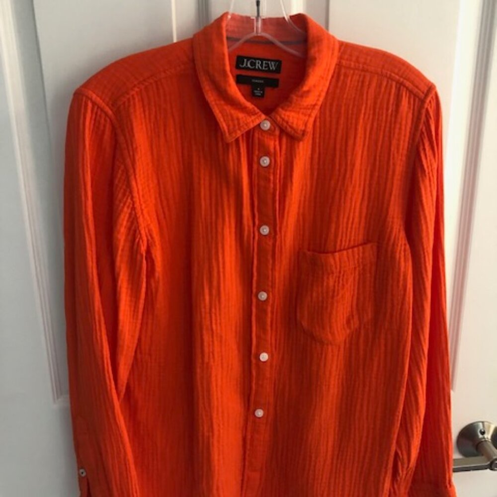J Crew Ladies "Classic" coral long sleeve blouse, size 8